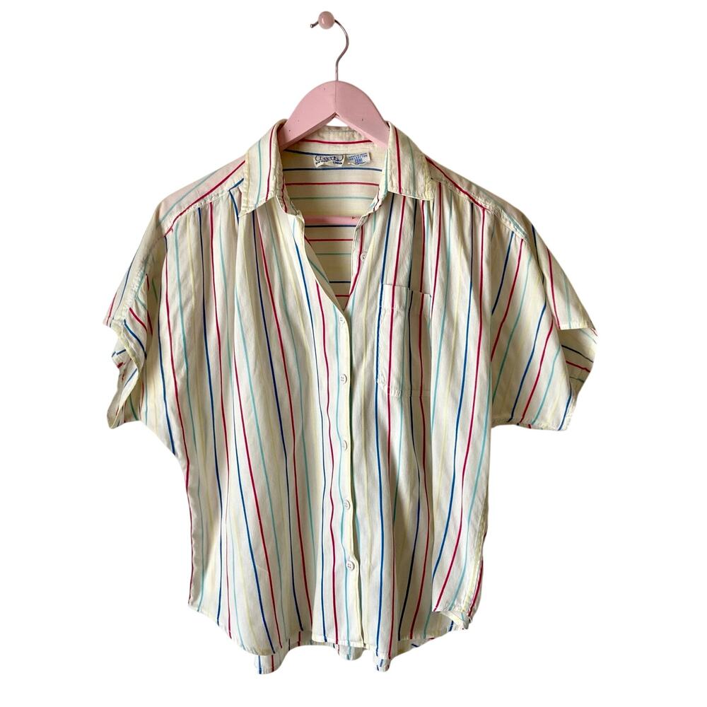 Vintage Leeds Rainbow Candy Stripe Cotton Button Down Shirt